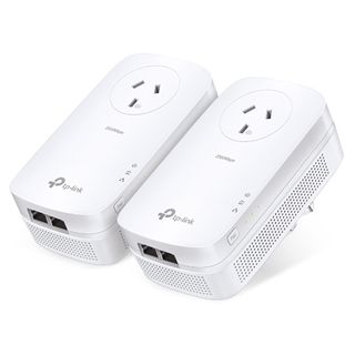 AV2000 2 Port Gigabit Passthrough Powerline Starter Kit, 2000Mbps Data Rate, Line-Neutral/Line-Ground 2*2 MIMO,  2 Gigabit Ethernet ports, HomePlug AV2, Green Powerline, Plug and Play, Twin Pack