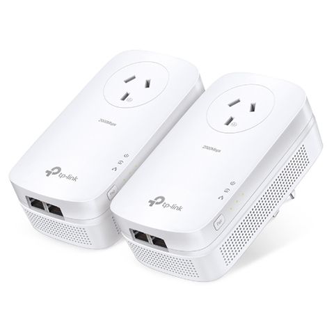 AV2000 2 Port Gigabit Passthrough Powerline Starter Kit, 2000Mbps Data Rate, Line-Neutral/Line-Ground 2*2 MIMO,  2 Gigabit Ethernet ports, HomePlug AV2, Green Powerline, Plug and Play, Twin Pack