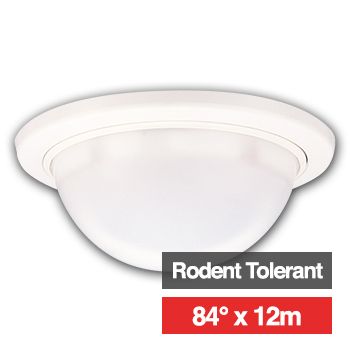 TAKEX, Detector, PIR, Ceiling mount, Pet tolerant, 84deg wide angle 12 x 12m coverage, 4m max mount height, Mirror optics, Adjustable sensitivity, N/O and N/C contacts, 9-18V DC, 25mA,