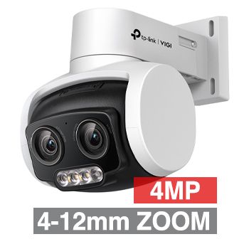 TP LINK, VIGI 4MP Full Colour Zoom HD-IP camera, PTZ, White, 3x Mixed 4-12mm zoom lens, 30m IR, WDR, Smart Events, Audio In/Out, IP66, 12V DC, POE,