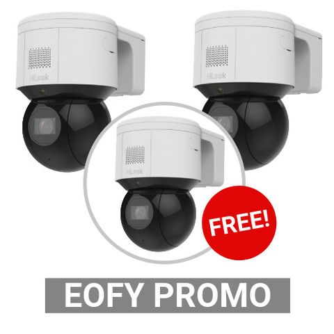 HILOOK EOFY PTZ PROMO, Includes 2x PTZ-N3404LIU/SL 4MP HD-IP PTZ dome cameras w/ 4X Zoom (2.8 - 12mm lens) + 1x FREE additional PTZ-N3404LIU/SL camera