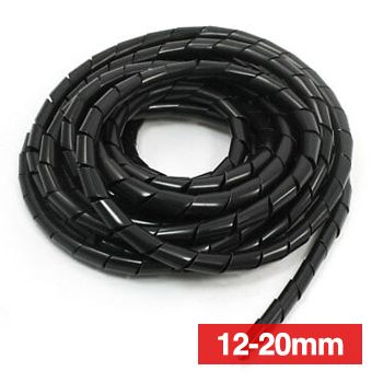 WATTMASTER, Spiral wrapping band, 12mm (min) - 20mm (max) cable diameter, 5m length, Black,