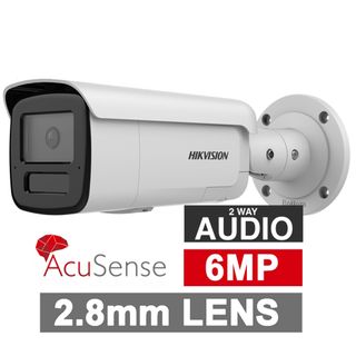 HIKVISION, 6MP AcuSense G2 HD-IP outdoor Bullet camera, White, 2.8mm fixed lens, 80m IR, WDR, 1/2.4&rdquo; CMOS, H.265+, IP67, Tri-axis, 12V DC/POE