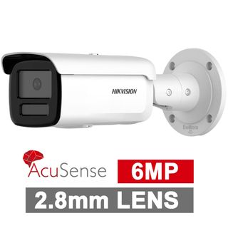 HIKVISION, 6MP AcuSense G2 HD-IP outdoor Bullet camera, White, 2.8mm fixed lens, 80m IR, WDR, 1/2.4&rdquo; CMOS, H.265+, IP67, Tri-axis, 12V DC/POE