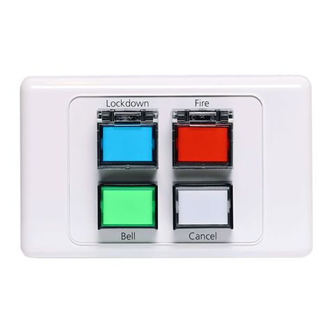 REDBACK, Remote Control Wallplate to suit Alert/Evac/Chime Controller, Buttons for Lockdown/Fire/Bell/Cancel, RJ45 connection,