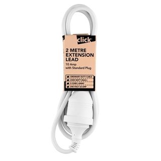 CLICK Home and Office Extension Cord, 2 metre, WHITE