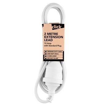 CLICK Home and Office Extension Cord, 2 metre, WHITE