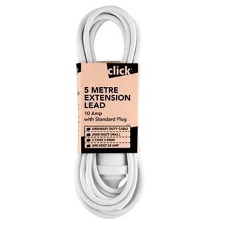 CLICK Home and Office Extension Cord, 5 metre, White,