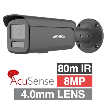HIKVISION, 8MP AcuSense G2 HD-IP outdoor Bullet camera, Black, 4.0mm fixed lens, 80m IR, WDR, 1/1.8&rdquo; CMOS, H.265+, IP67, Tri-axis, 12V DC/POE