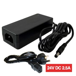 POWERMASTER, 65Z Series, Switch mode power supply, 24V DC, 2.5 amp, Regulated, 2.5mm DC plug, Centre positive, Includes 1 x K3750