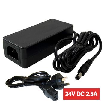 POWERMASTER, 65Z Series, Switch mode power supply, 24V DC, 2.5 amp, Regulated, 2.5mm DC plug, Centre positive, Includes 1 x K3750