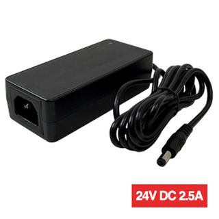 POWERMASTER, 60J Series, Switch mode power supply, 24V DC, 2.5 amp, Regulated, 2.5mm DC plug, Centre positive,