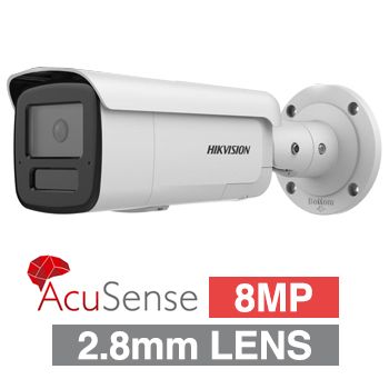 HIKVISION, 8MP AcuSense G2 HD-IP outdoor Bullet camera, White, 2.8mm fixed lens, 60m IR, WDR, 1/1.8&rdquo; CMOS, H.265+, IP67, Tri-axis, 12V DC/POE