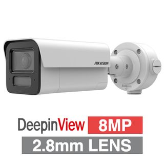 HIKVISION, 8MP DeepinView HD-IP outdoor Bullet camera, White, 2.8 lens, 80m IR, WDR, MICROPHONE, I/O (Alarm), Wiegand output, 1/1.8&rdquo; CMOS, H.265+, IP67, IK10, NEMA 4X 12V DC/POE