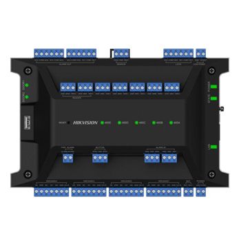HIKVISION, 2 Door Network access controller, Up to 126 Doors, Up to 100,000 users, 2x Wiegand inputs, 2x relay outputs, Fire input, 600,000 User events, Web Browser programmed, RJ45, 12V DC,