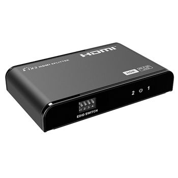 XTENDR, HDMI 1 input 2 output splitter, 4K UHD support, EDID copy, HDCP2.2, Support HDR, Supports HBR audio, 5V DC power (included),