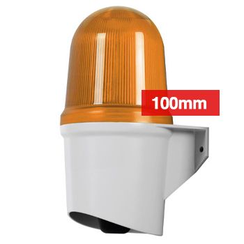 QLIGHT, 100mm Combination LED signal light and electric horn, Wall mount, Amber colour, 100dB Max, SD card for sounds, Binary or Bit input, IP65, 12-24V DC,