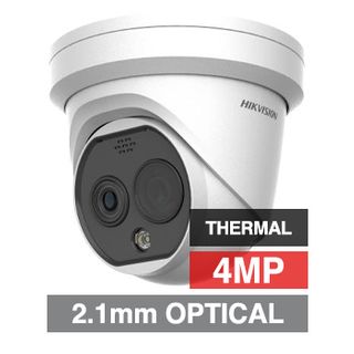 HIKVISION, 4MP Thermal & Optical Fusion Outdoor Turret camera, White, 2.1mm fixed lens (optical), 1.8mm fixed lens (thermal), IR, WDR, Day/Night (ICR), 1/2.7" CMOS, H.265 & H.265+, IP66, 12V DC/PoE