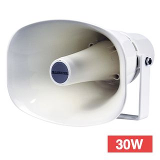 CMX, Outdoor Horn loudspeaker, 30W, UV stabilised ABS light grey, Weather resistant, IP66 rated, With mounting bracket, 100V line (Taps at 3.8,7.5,15,30W & 8 Ohms),