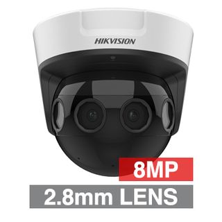HIKVISION, 8MP HD-IP PanoVu dome camera, 180 degrees, Black, 2.8mm fixed lens, 20m IR, WDR, Day/Night (ICR), 1/1.8" CMOS, H.265/H.265+, IP67, IK10, Tri-axis, 12V DC/PoE,