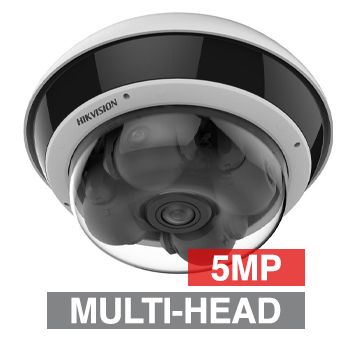 HIKVISION, 4 X 5MP HD-IP Outdoor Multi-head PT dome camera, Black, 2.8-8mm Motor lens, 30m IR, 120dB WDR, Day/Night (ICR), 1/2.7" CMOS, H.265/H.265+, IP67, IK10, Tri-axis, 12V DC/PoE,