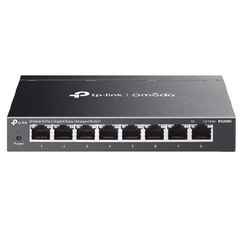 TP LINK, Omada 8 port managed Gigabit switch, 8x Gigabit NON-POE ports, Desk mount, Metal case, Fanless, 5V DC, Inc. PSU, OMADA cloud management