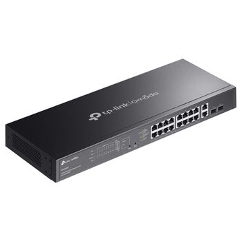 TP LINK, Omada 16 port managed Gigabit POE+ switch, 16x Gigabit POE+, 2x RJ45 & 2x SFP ports, Max port output 30W power, Total POE power up to 250W, Desk/Rack mount, Metal case, 2x fans