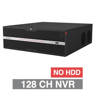 HIKVISION, HD-IP PoE NVR, 128 channel, 1024Mbps bandwidth, Up to 16x SATA HDD (16x 16TB max), RAID, VMD, USB/Network backup, Ethernet, 2x USB2.0 & 2x USB3.0, 1 Audio In/Out, 2x HDMI/1x VGA