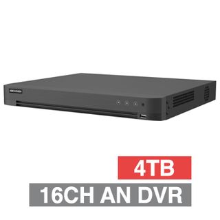 HIKVISION, AcuSense Analogue Turbo HD DVR, 16 ch, 16ch IP support (32ch Total), 1x 4TB SATA HDD (2x 12TB max), Motion 2.0, USB/Network backup, Ethernet, 2x USB, 1 Audio In/1 Out, HDMI/VGA/BNC outputs