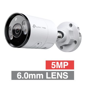 TP LINK, 5MP HD-IP Bullet camera w/ 2-way audio, White, 6.0mm lens, 30m IR, 30m White LED, WDR, Microphone/Speaker, I/O (Audio), IP67, 12V DC/POE