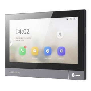 HIKVISION, 2nd Gen, Room station, 7" IPS Touchscreen 1024x600, Video, Colour, Hands free, 8CH alarm inputs, Call tone mute with indicator, WiFi, White, 12V DC, POE,
