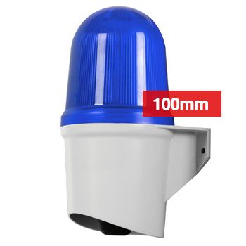 QLIGHT, 100mm Combination LED signal light and electric horn, Wall mount, Blue colour, 100dB Max, SD card for sounds, Binary or Bit input, IP65, 12-24V DC,
