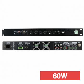 CMX, Rack, 1RU Mixer power amplifier, 60W RMS, Outputs 100V line and 4-16 Ohms, 3 balanced phoenix mic inputs, 2 unbalanced aux inputs,MP3 player, FM tuner, Bluetooth, 24V DC, 240V AC,