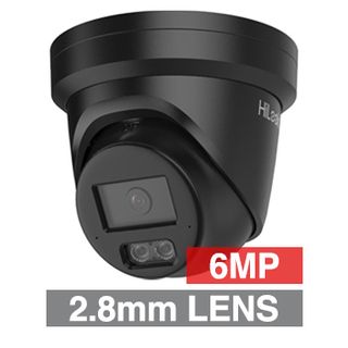 HILOOK, 6MP Smart Hi-Color HD-IP outdoor Turret camera, 24/7 Colour, Black, 2.8mm lens, 30m White LED, Person and Vehicle classification, WDR, Dual Audio, IP67, 12V DC/POE