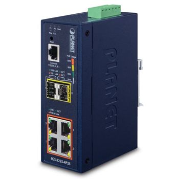 PLANET, 4 Port Industrial managed switch, 100/1000 SFP, POE, IP40,  -40 to +75 degrees C,