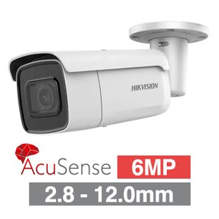HIKVISION, 6MP AcuSense G2 HD-IP outdoor Bullet camera, White, 2.8-12mm motorised zoom lens, 60m IR, WDR, I/O (Alarm & Audio), 1/2.4&rdquo; CMOS, H.265+, IP67, IK10, Tri-axis, 12V DC/POE