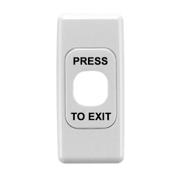 CLIPSAL, 2000 Series, Architrave switch plate, Labelled 'Press to Exit', 1 Gang, White