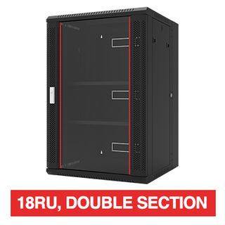 PSS, 18RU 19" Rack Cabinet, Wall mount, Double section, 600 (w) x 600 (d) x 903mm (h), With glass door and front vent, Dark grey,