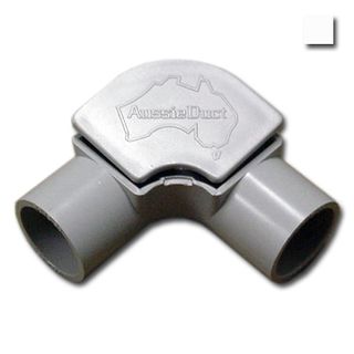 AUSSIEDUCT, 20mm, Inspection elbow, White, With clip on lid, Suits medium duty 20mm telecomms conduit