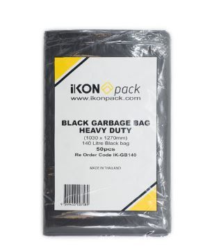 IKON 140L 1030X1270 BLACK HD GRB BIN BAG