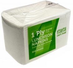 SERVIETTE 1PLY WHITE 1/4FLD LUNCHEON 500  (6CTN) GREEN CHOICE