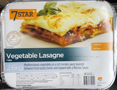 MEAL VEGE LASAGNE 2.6KG (5CTN) 7 STAR