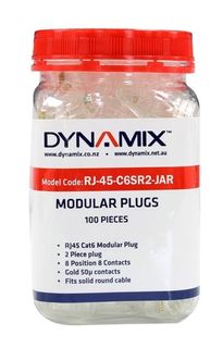 Dynamix RJ45 CAT 6 Plug Solid Core Round x 100 Jar