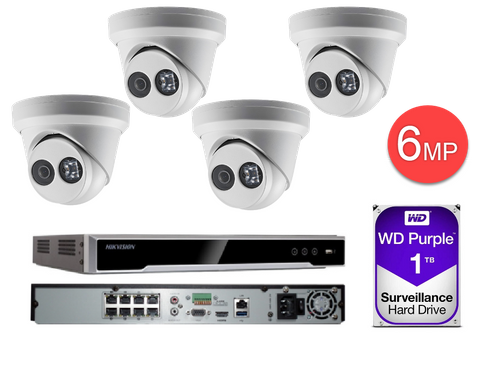 Hikvision 4 Channel 1TB NI NVR kit with 4 x 2363 6MP Turrets