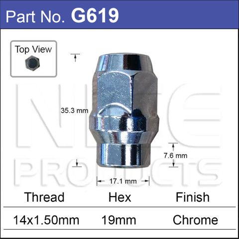 Shank and Taper Chrome Wheel  Nut