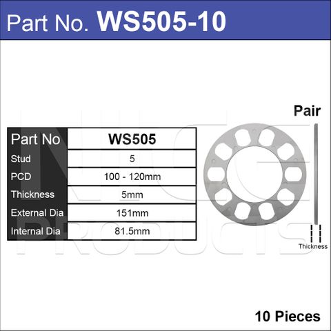 Wheel Spacers 10pcs (5 Pairs)