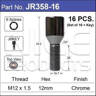 Chrome Nuts (set of 16 + Key)