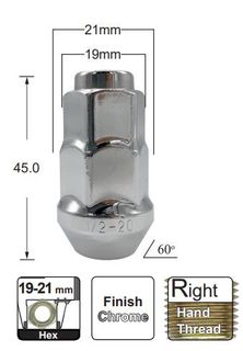 1/2 Chrome Nut 45mm Long 19/21mm