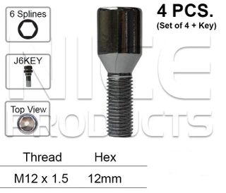 Wheel Bolts pk4 + Key