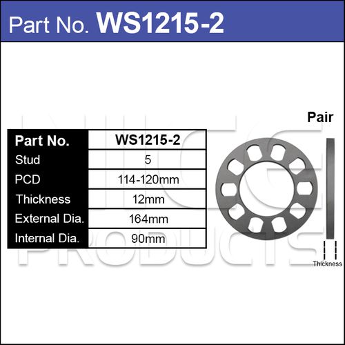 Wheel Spacers (Pair) 12mm 5 Stud